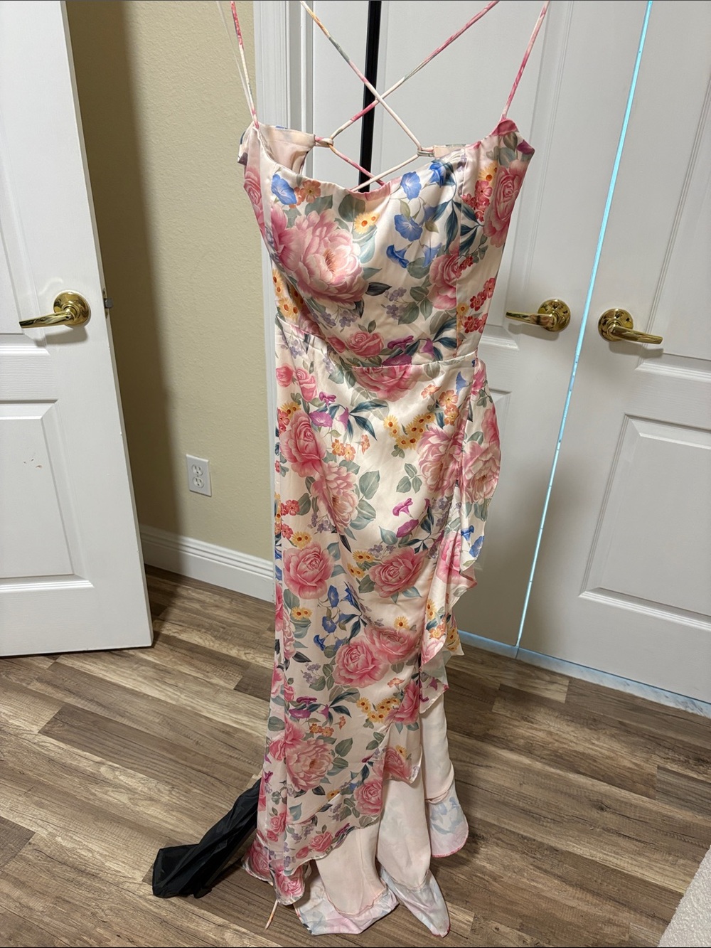 Dress Forum Floral Satin Slip Dress in Pink and Cream